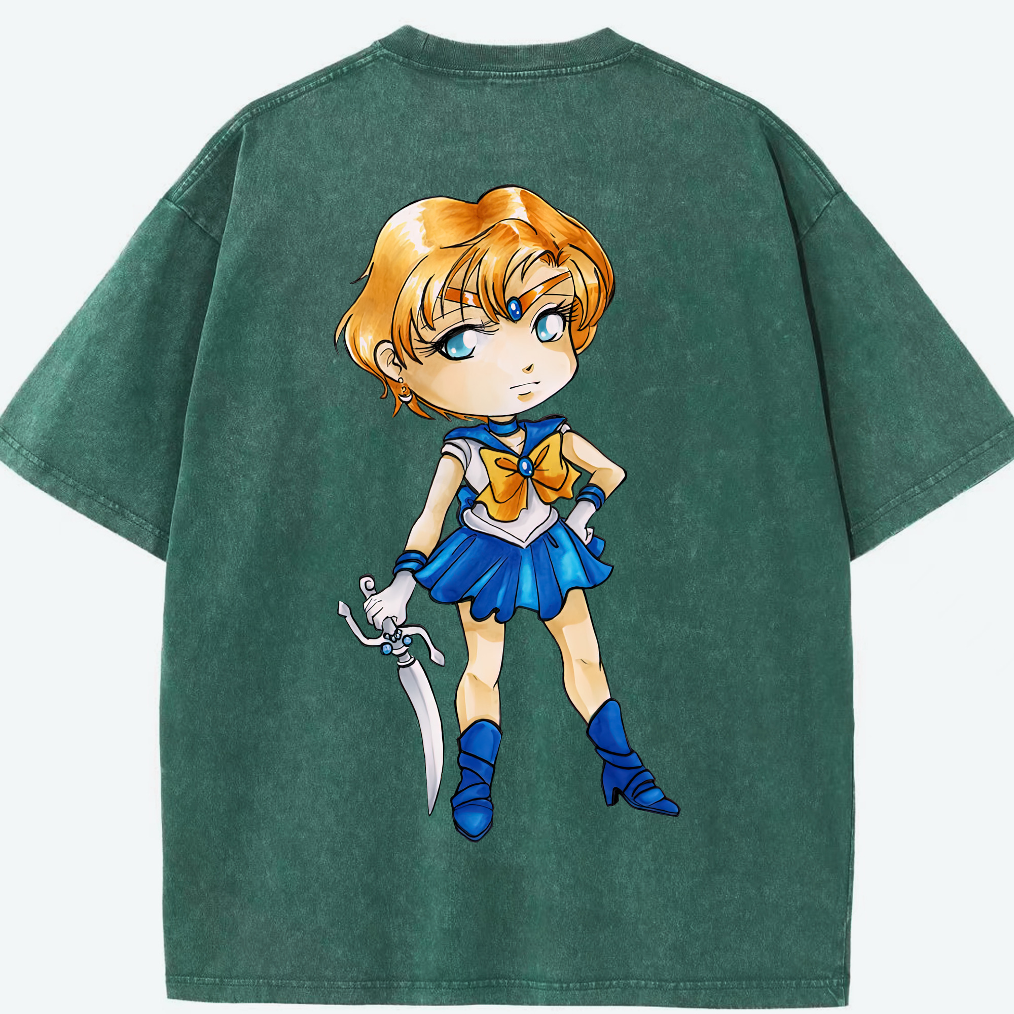 （画像用） 美少女戦士セーラームーン 天王はるか Sailor Moon Tenoh Haruka 綿100% ヴィンテージ風 半袖Tシャツ（背面プリント）